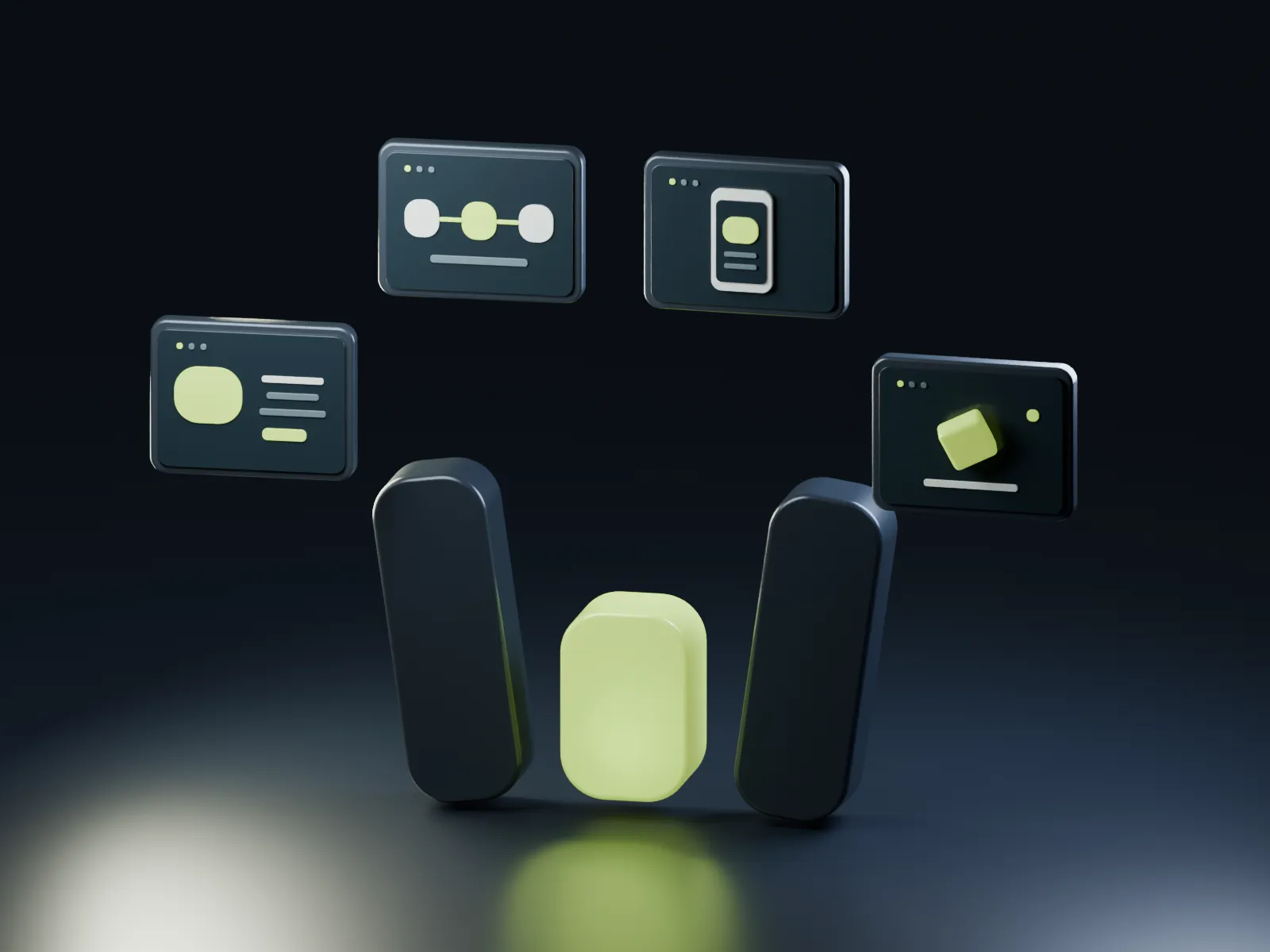 Web Envisions logo with website, automation, app, and 3D generation tiles